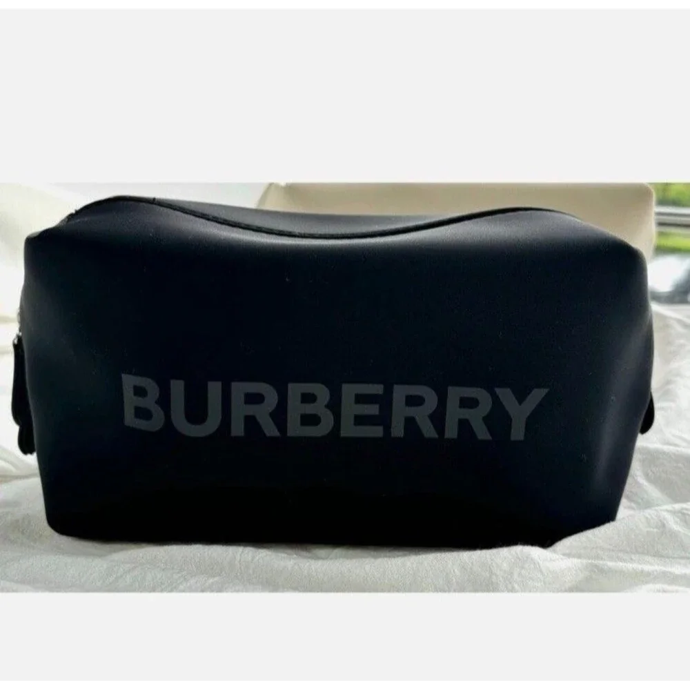 New! Burberry Logo Clutch Toiletry Bag Cosmetic Pouch Travel Case ~ Black
